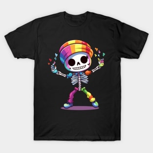 Kawaii Dancing Little Rainbow Skeleton T-Shirt